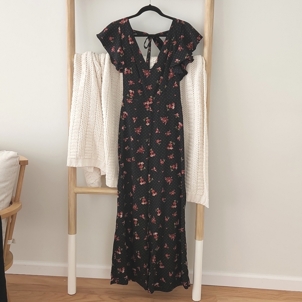 Re:named Floral Polka Dot Backless Wide Leg Jumpsuit Size Small